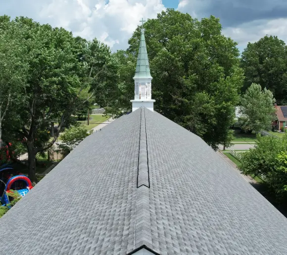 Church roofing, asphalt shingles, commercial